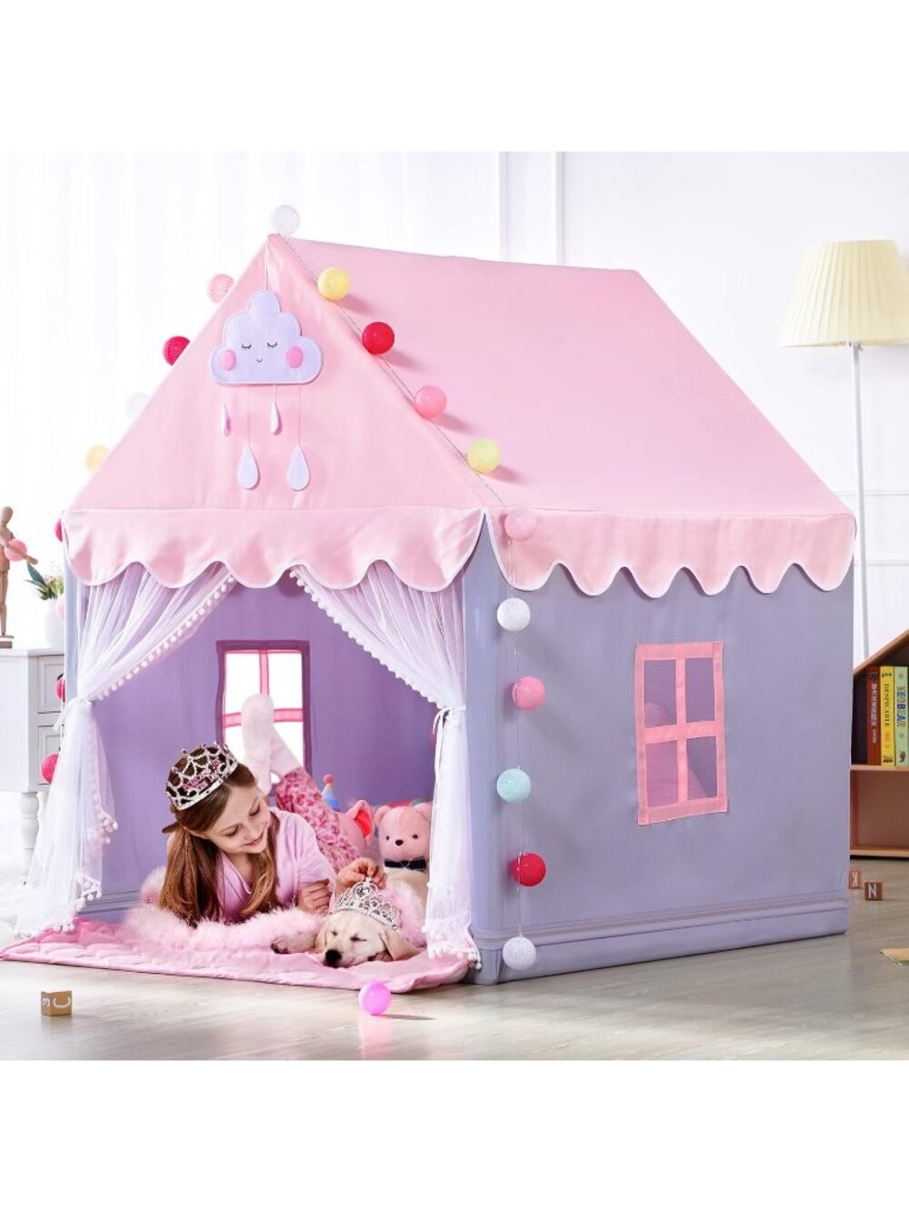 Kids Pink Grey Fairy Playhouse for Baby Inside Princess Castle House Child Toys